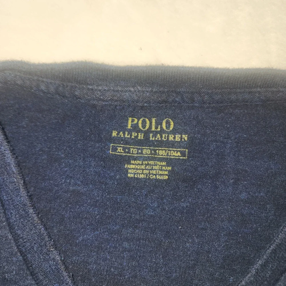 Polo Ralph Lauren Mens XL V-Neck T-Shirt Navy Blue Heather Pony Logo Cotton
